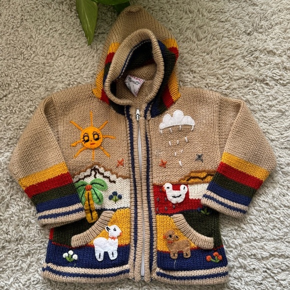 Handmade Children’s Peru Meych Peruvian Wool Sweater Jacket Size 2 Unisex - Picture 2 of 6